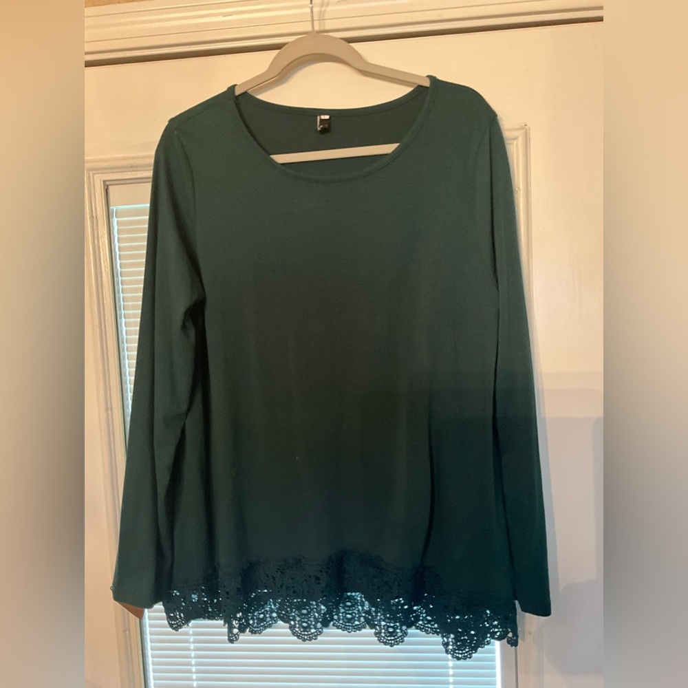 Ragemall Green Lace Hem Women's Top